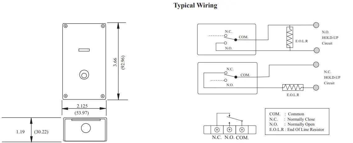 POTTER HUSK 20 Latching Hold Up Switch - Dimensions