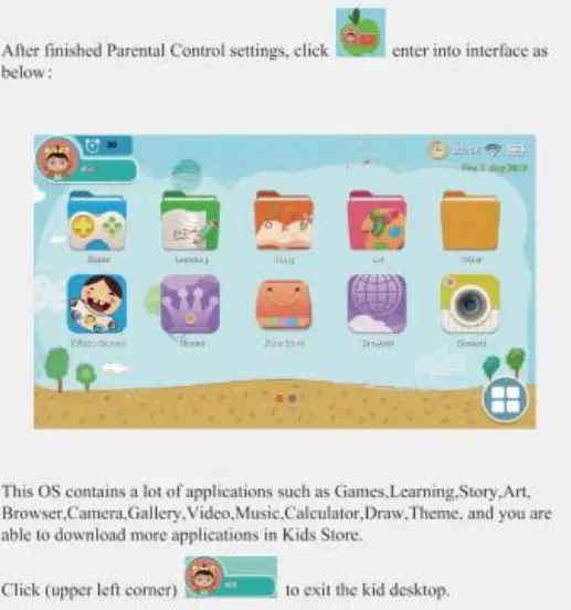 okulaku KIDS03-Pro03 7 Inch Kids Tablet User Manual - Enter Into Kids Applications Interface