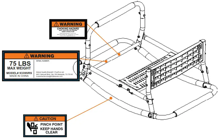 pure fun 9339SRS Single Rocker Kids Seesaw - WARNING LABEL LOCATION