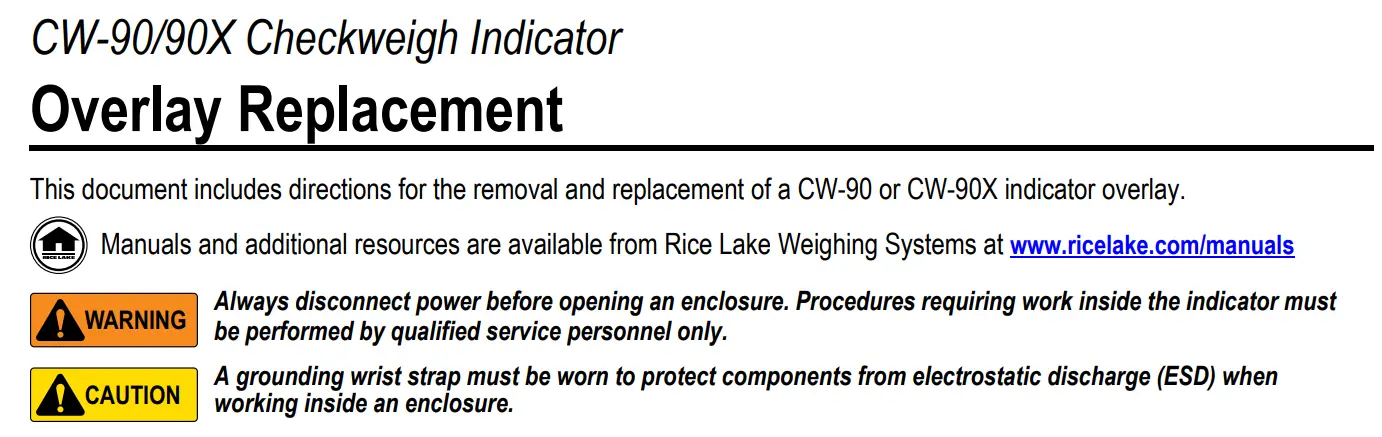 RICE LAKE CW-90-90X Checkweigh Indicator Instruction Manual