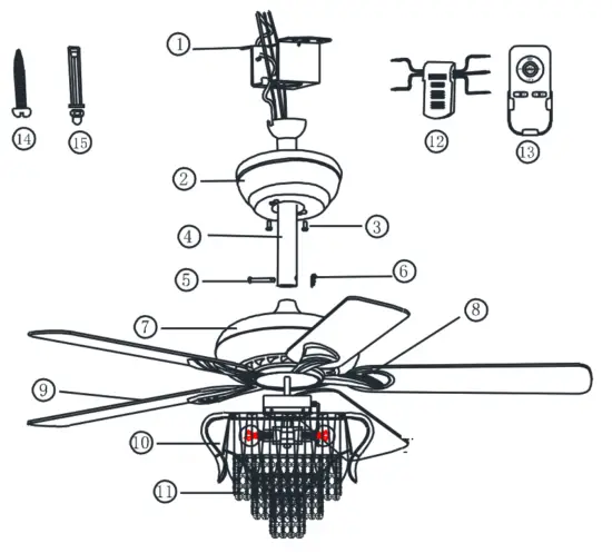 Bella Depot BD2036 52 in Chrome Crystal Ceiling Fan - fig