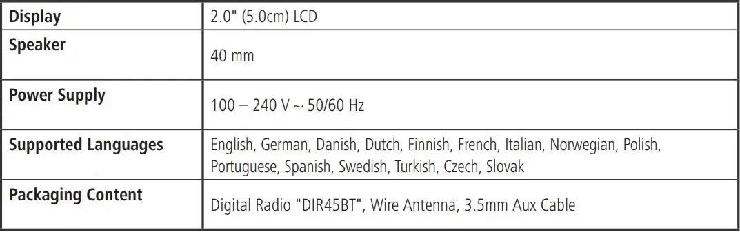 hama 00054240 Digital Radio Instruction Manual - Technical Data