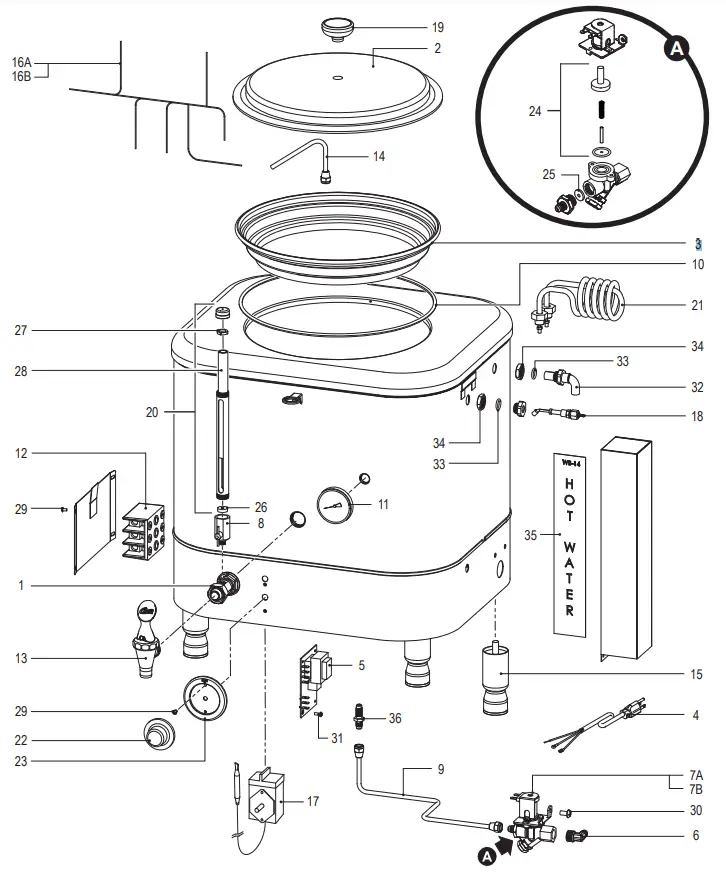 Curtis WB 14 14 Gallon Electric Water Boiler - Exploded View