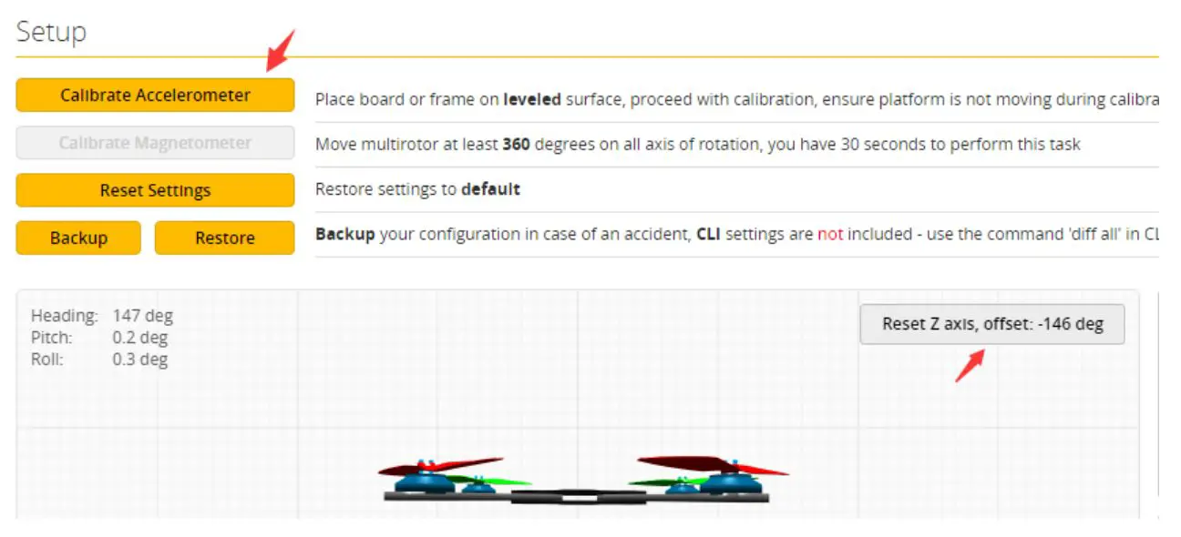 EACHINE Cvatar Cinewhoop FPV Racing Drone - Calibration accelerometer