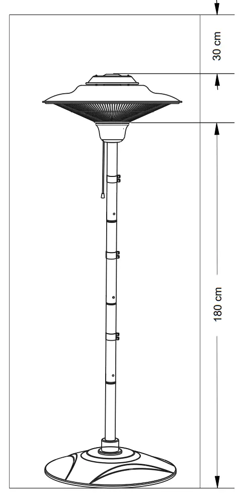 LeuchtenDirekt GLOW Standing Radiant Heater - Minimum distances to be observed