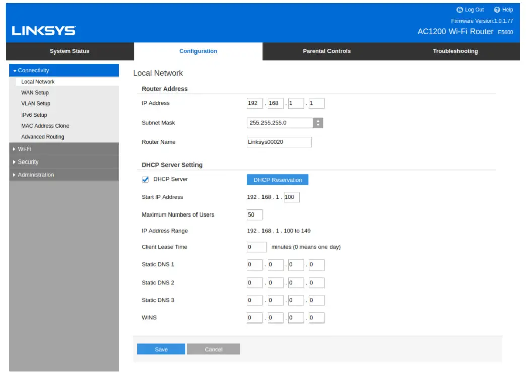 LINKSYS E56000 AC1200 Dual-Band Wifi 5 Router - Settings1