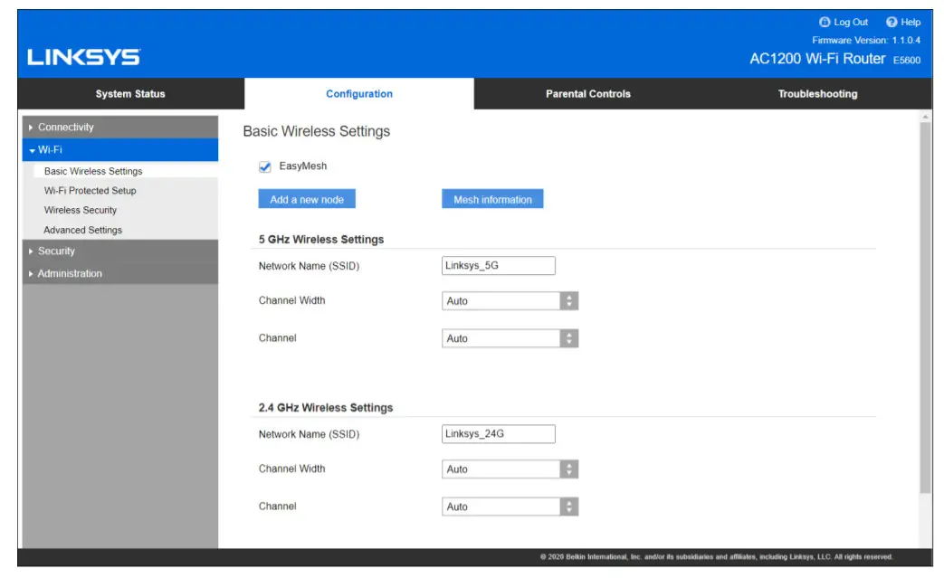LINKSYS E56000 AC1200 Dual-Band Wifi 5 Router - Wireless Settings1