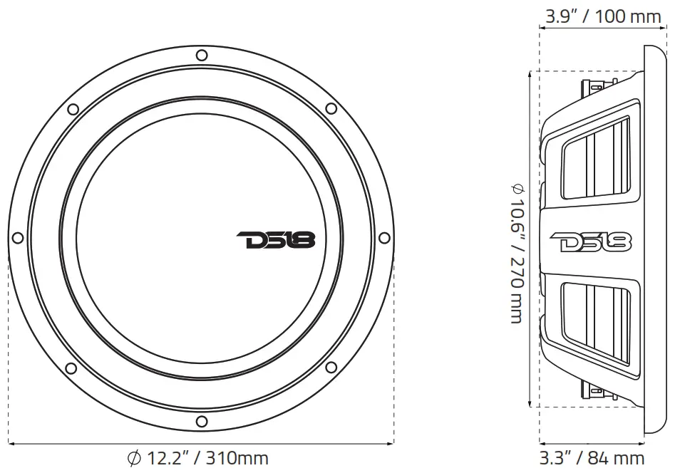 DS18 PSW12 2D 12 Inch Dual Voice Coil Shallow Subwoofer - Figure 2