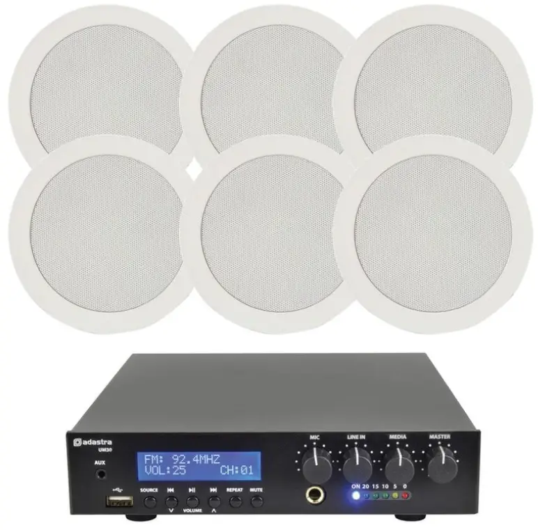 adastra UM-Series Amplifier and 100V Ceiling Speakers