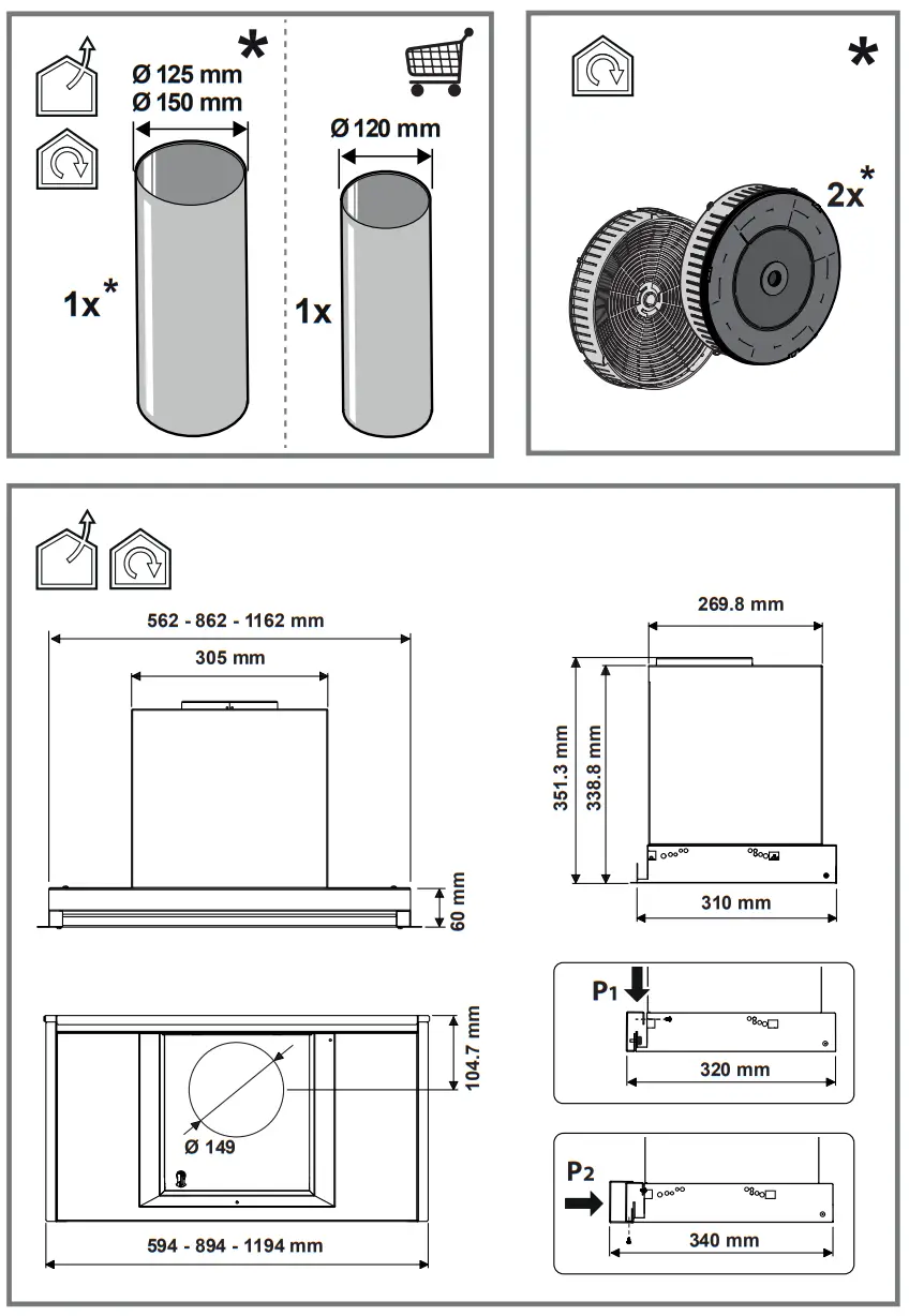 elica BOXIN ADVANCE IX A 60 PRF0180599 Built In Hood cm60 Stainless Steel - parts 3