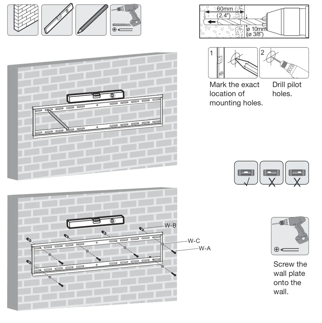 EZYmount SLT-800 TV Wall Mount - Mounting on Solid Brick and Concrete Block