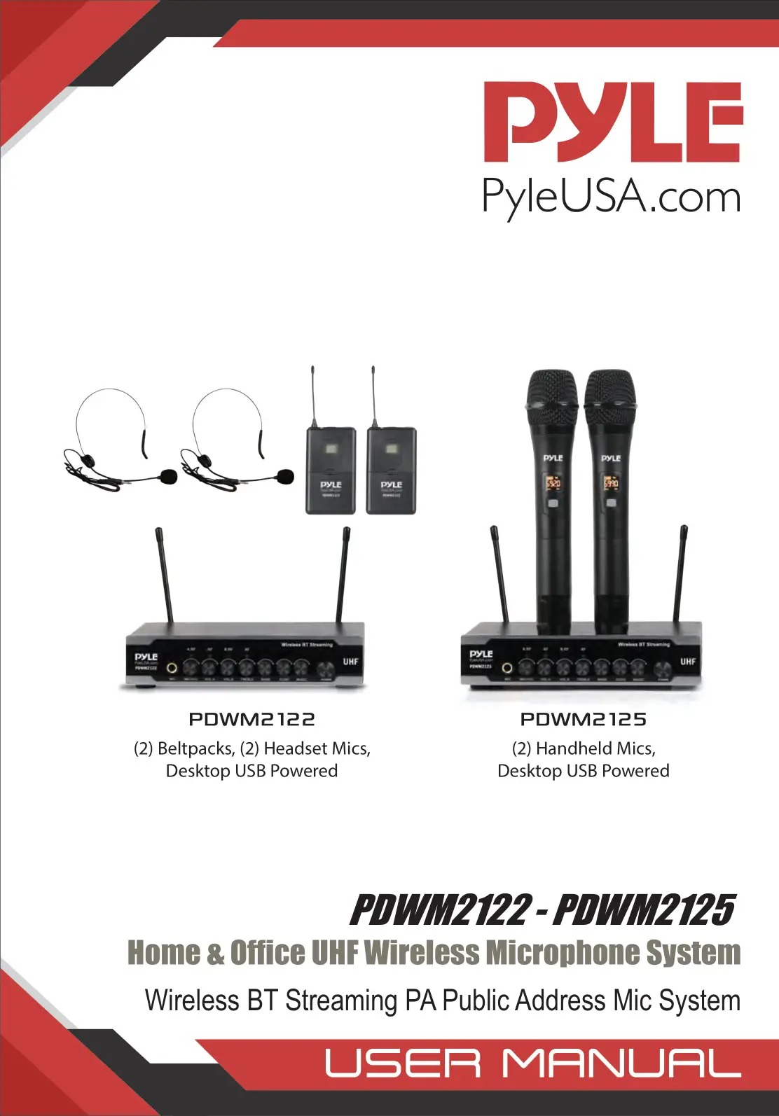 PYLE PDWM2122 Home and Office UHF Wireless Microphone System User Manual