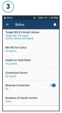 omnipod DASH Insulin Management System - How to Edit IC Ratio and Correction Factor 3
