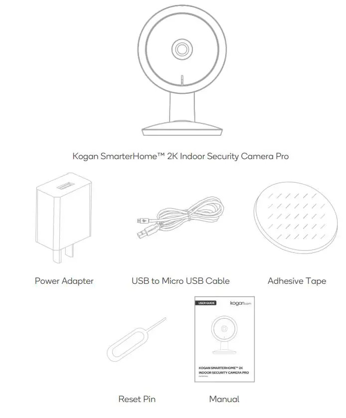 Kogan KAFXIDIP3MA SMARTER HOME 2K INDOOR SECURITY CAMERA PRO User Guide - COMPONENTS