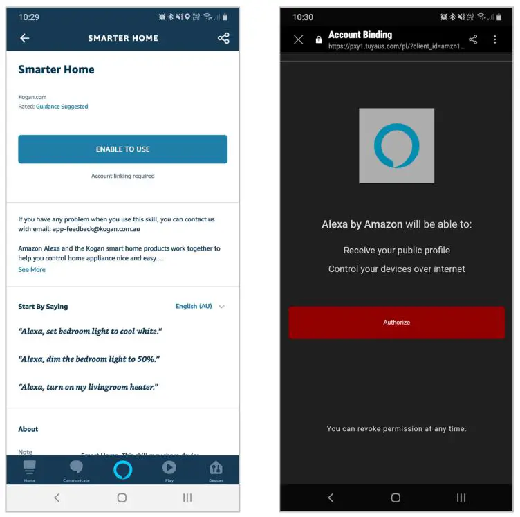 Kogan KAFXIDIP3MA SMARTER HOME 2K INDOOR SECURITY CAMERA PRO User Guide - Tap ‘Authorise’ to grant Alexa permission to access