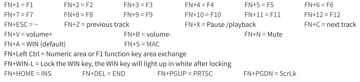 FIRSTBLOOD B21 Wireless Bluetooth USB Mechanical Gaming Keyboard Instruction Manual - Description of key compound function