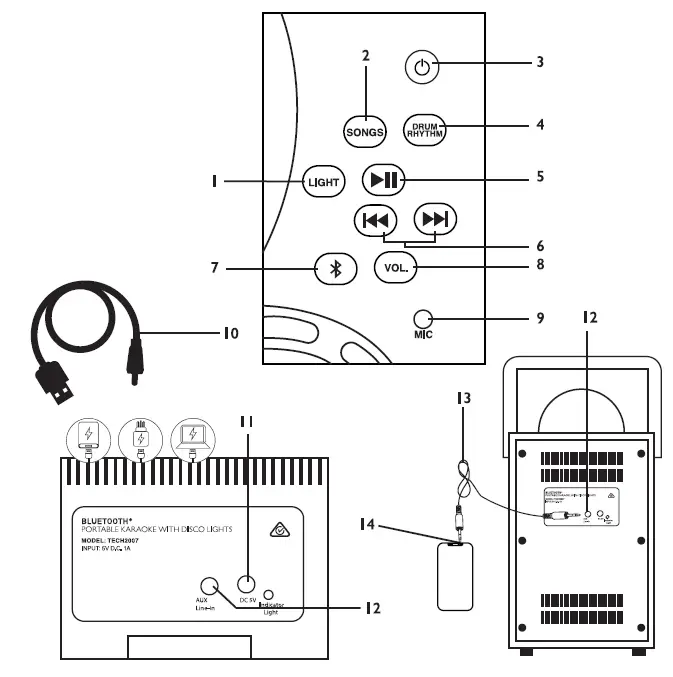 TechXtras-TECH2007-Bluetooth-Portable-Karaoke-with-Disc-Lights-fig-1