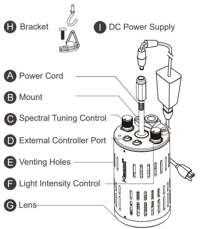 Kessil A160WE LED Aquarium Light - PARTS DIAGRAM