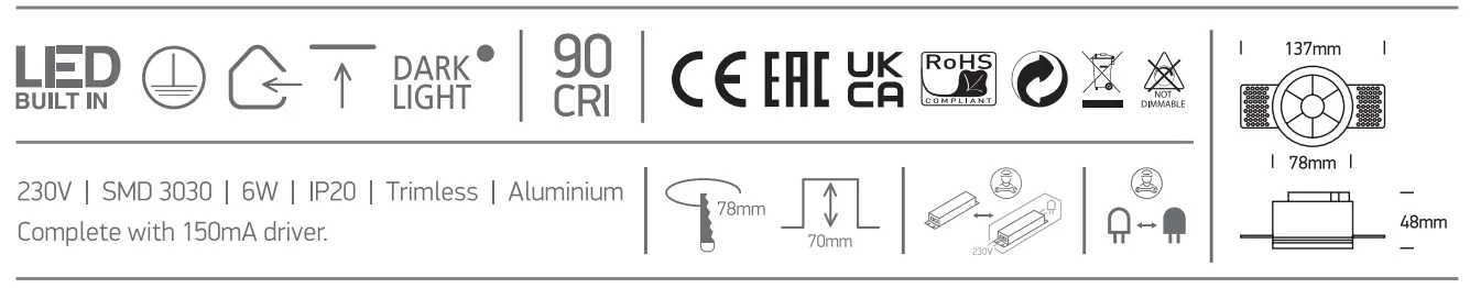 one LIGHT 10106XTR Recessed Trimless Fixed Spot Rount - icon