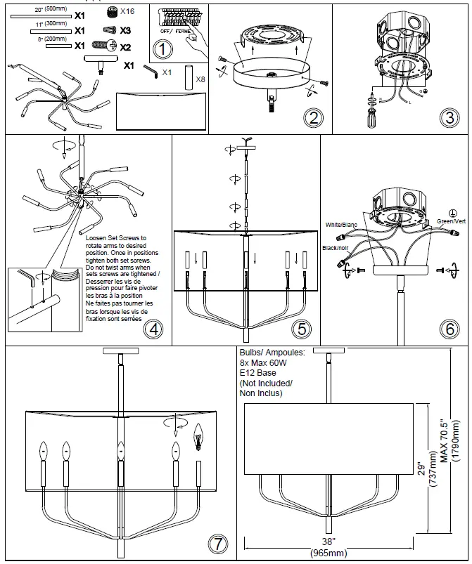 Dainolite ELN-388C Eleanor 8-Light Black Modern-Contemporary Chandelier 1