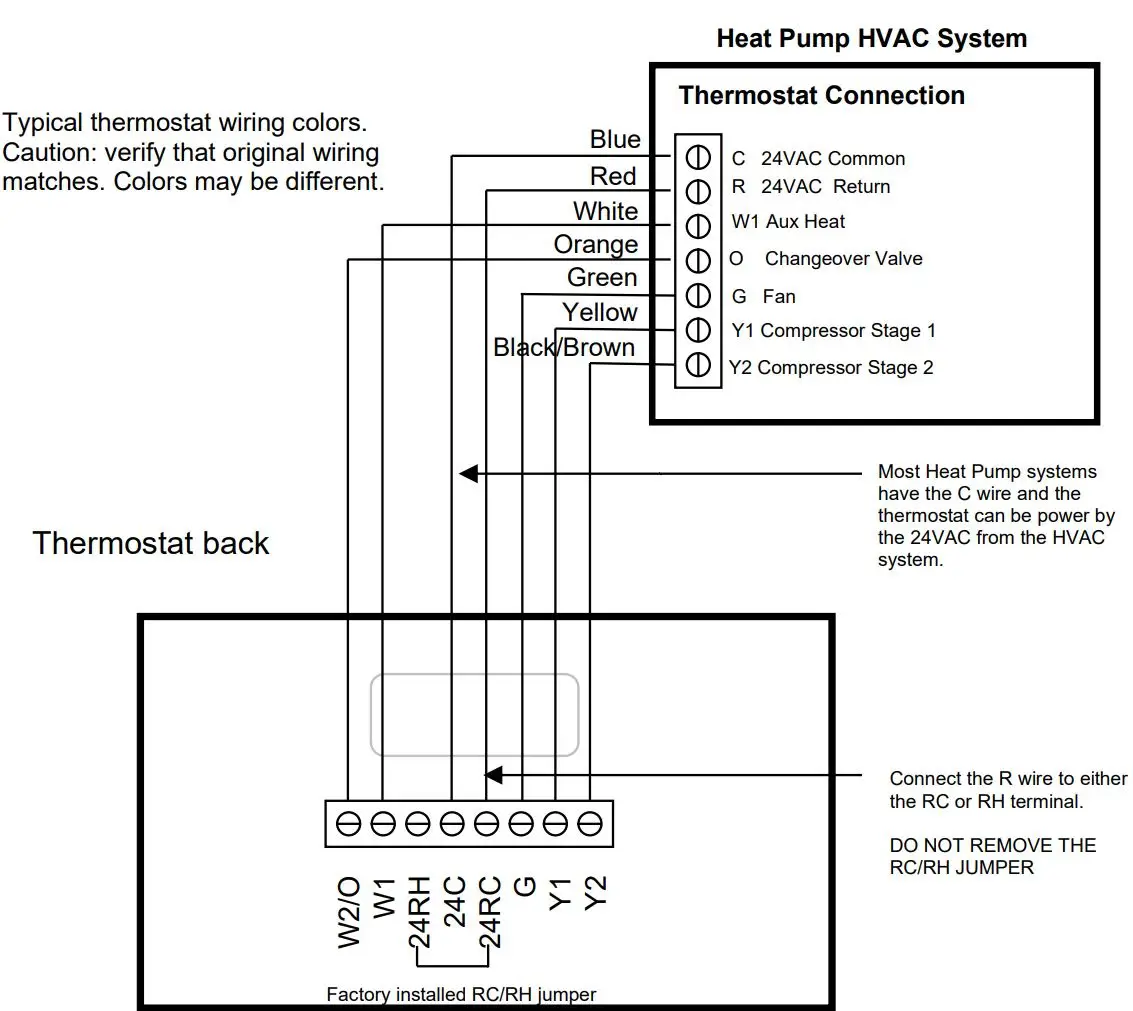 RCS TBH300 ZigBee Management Thermostat Installation Guide - Heat Pump HVAC System Wiring