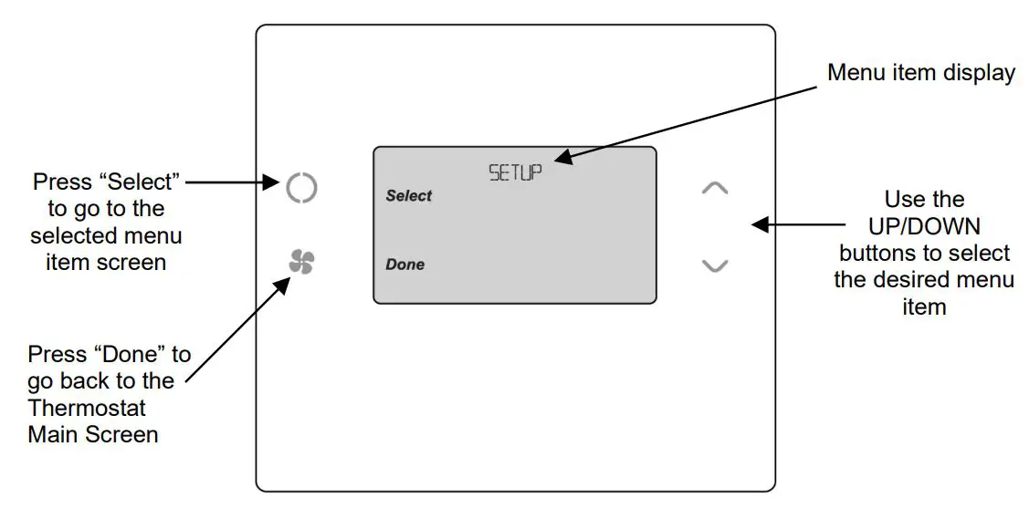RCS TBH300 ZigBee Management Thermostat Installation Guide - Menu Mode Screen