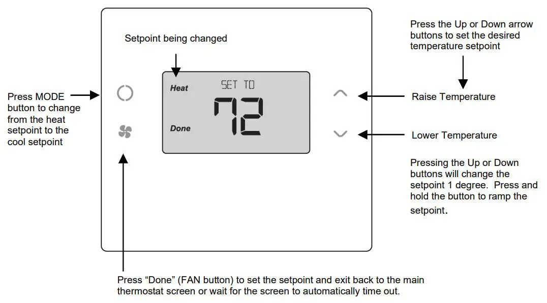 RCS TBH300 ZigBee Management Thermostat Installation Guide - Setpoint Change screen