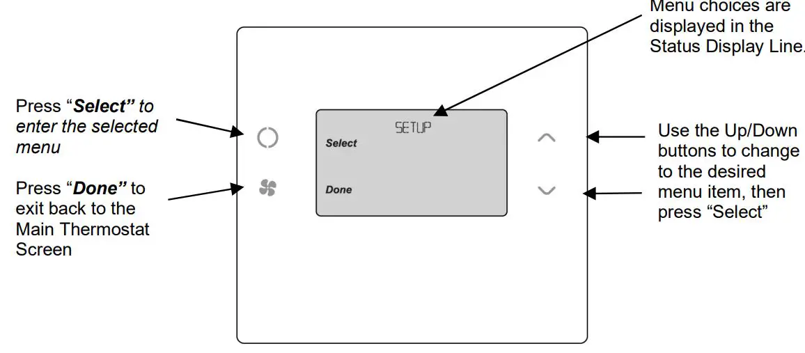 RCS TBH300 ZigBee Management Thermostat Installation Guide - Thermostat Menu Screen