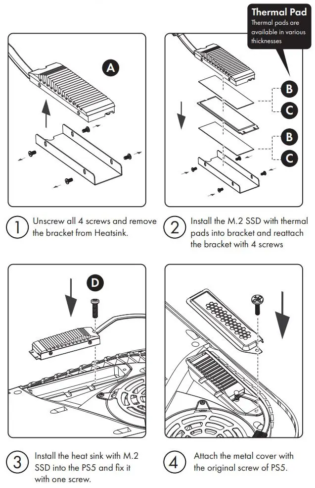 GRAUGEAR G-PS5HS01 Heat Pipe Cooler User Guide - M.2 SSD Installation