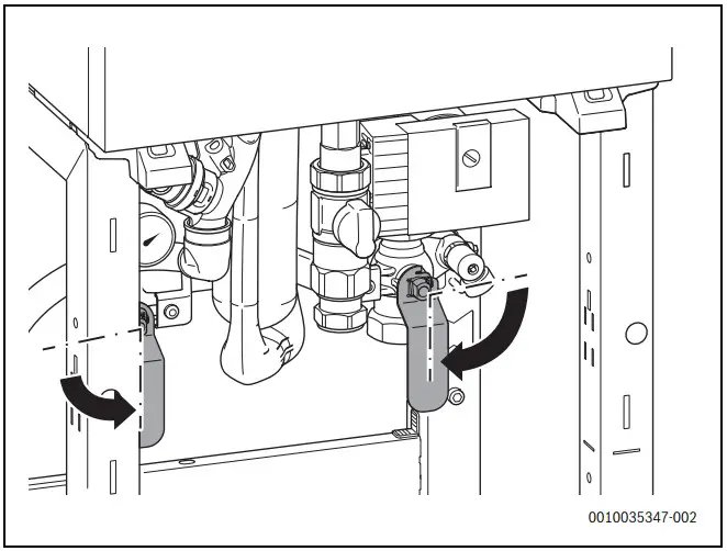 BOSCH GC7000WP 50 23 Condens 7000 WP Wall Mounted Gas Condensing Boiler - Opening the service shut-off valves