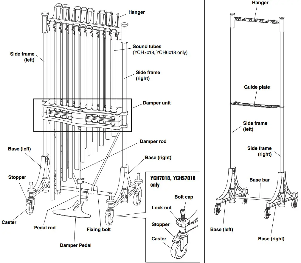 YAMAHA YCH7018 Chimes Musical Instrument - Part Names