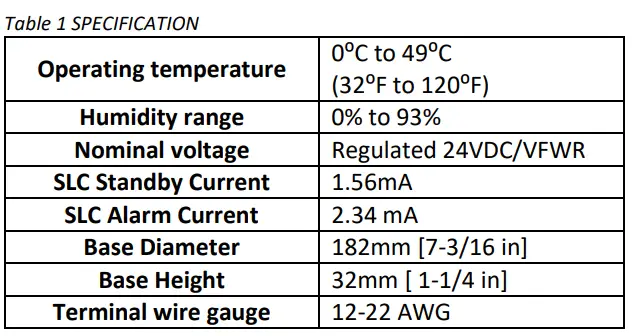 MGC MIX-4003-S Sounder Base Instruction Manual - SPECIFICATION