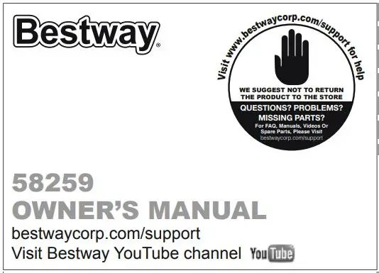 Bestway 58259 Water Heater for Pool Heater Owner's Manual
