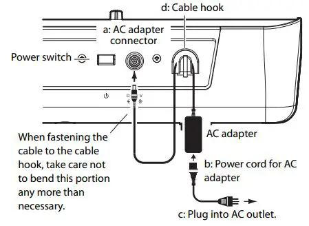 KORG Music Workstation Semi Weighted Keyboard User Guide - AC adapter connections
