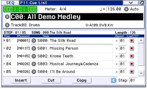 KORG Music Workstation Semi Weighted Keyboard User Guide - Playing multiple songs in succession