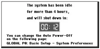KORG Music Workstation Semi Weighted Keyboard User Guide - Auto power-off warning message