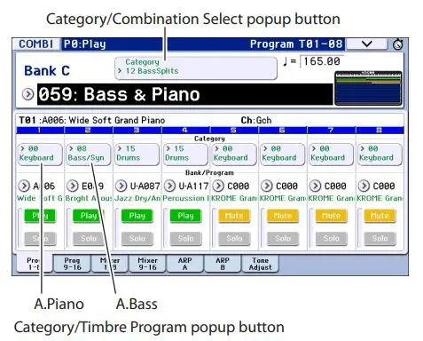 KORG Music Workstation Semi Weighted Keyboard User Guide - Changing the program or volume balance of the timbres