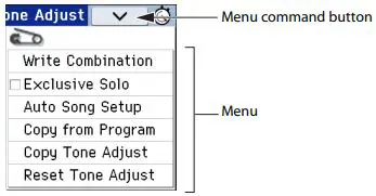 KORG Music Workstation Semi Weighted Keyboard User Guide - Menu command button