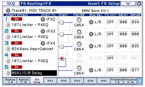 KORG Music Workstation Semi Weighted Keyboard User Guide - Select the insert effects that you want to use