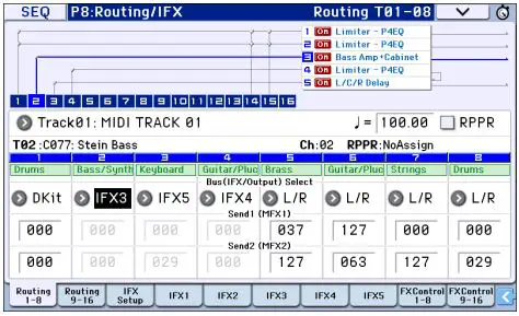 KORG Music Workstation Semi Weighted Keyboard User Guide - Specify the effect where the output of each track