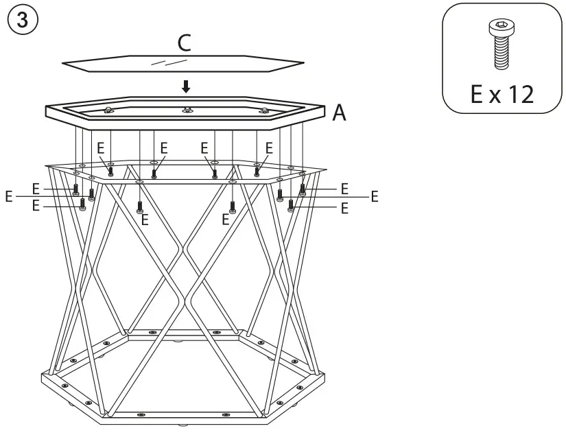B M 374522 Bavaria Hexagon Metal Coffee Table - Figure 4