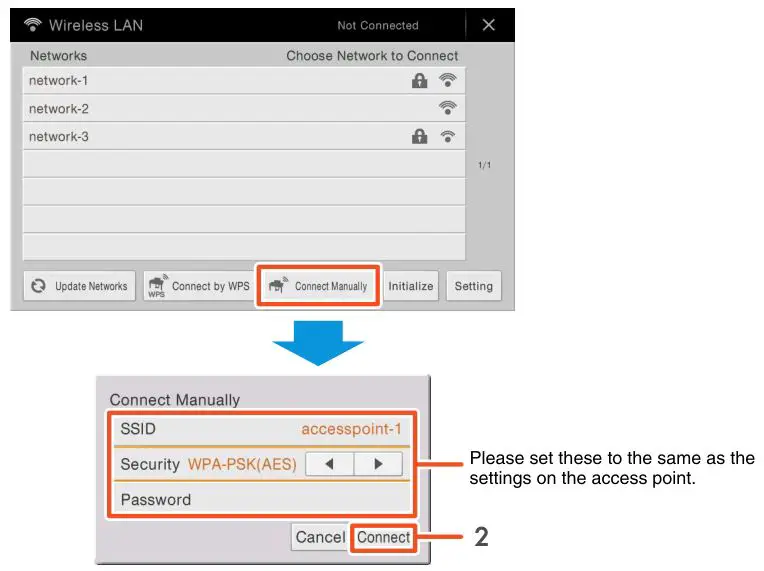 iPhone iPad Connection - As illustrated, input in succession the SSID
