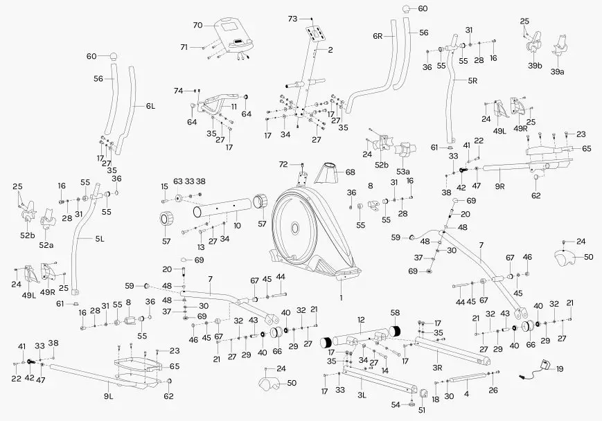 LIFESPAN XT-38 Cross Trainer - EXPLODED DIAGRAM