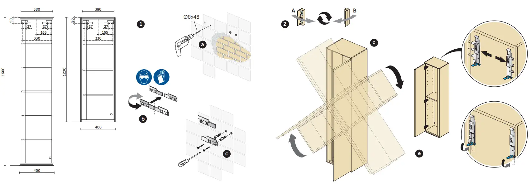 HORNBACH E0832B2 Tall Cabinet Ideal Standard Connect Air Front Color Glossy White - Assembly 2