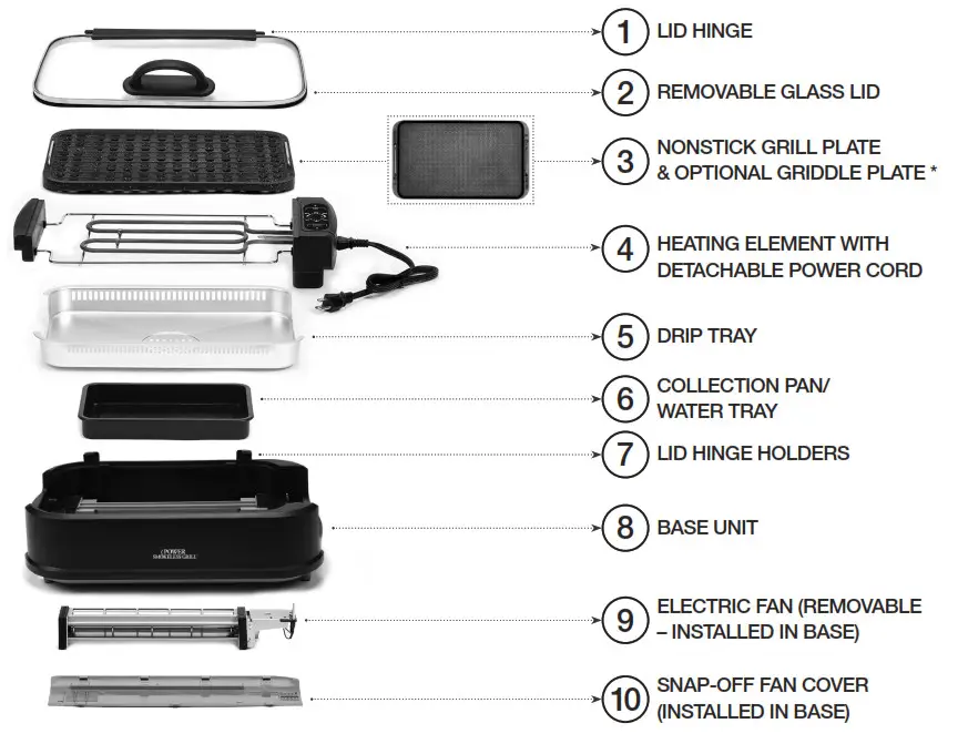 POWER PG-1500-1 Smokeless 1500 Watt Indoor BBQ-Parts