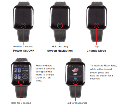 v-fitness VF-SMTW21 Momentum Activity Tracker - Controls