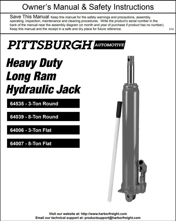 HARBOR FREIGHT 64535 Heavy Duty Long Ram Hydraulic Jack Owner’s Manual
