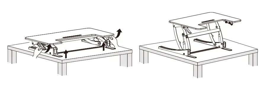 Press the handles on each side and lift the desktop (A)