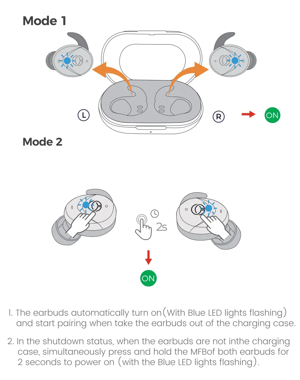 Ocely LILT True Wireless Stereo - power on
