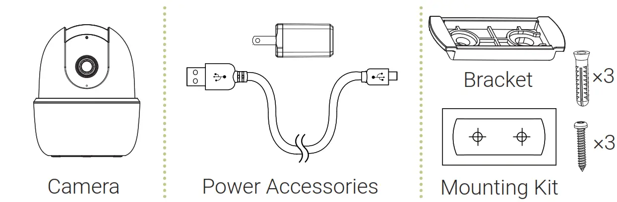 LOREX W462AQ-Z 2K QHD Smart Indoor WI FI PT Security Camera - Package Contents